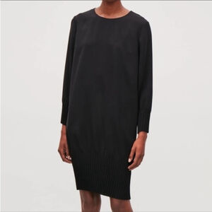 COS women’s dress long sleeves pleated hemline & cuffs back zipper black size 2